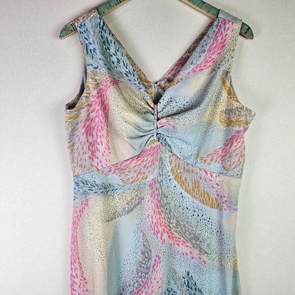 Vintage Sleeveless Maxi Pastel Floral Peacock Abstract Style Dress, Sz Large - Picture 3 of 9
